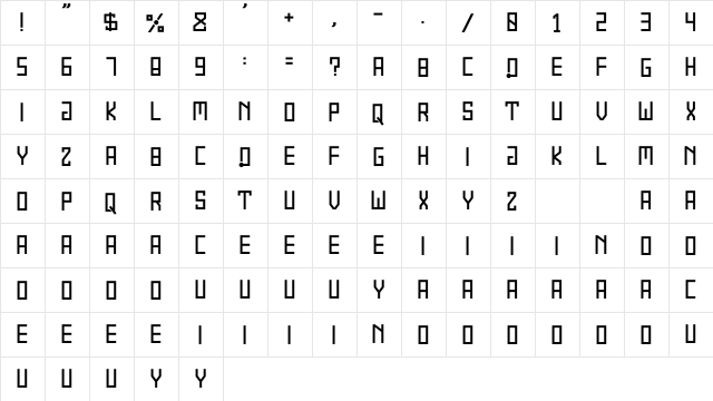 KUVAS Regular  glyph index