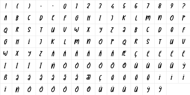 Basketball Diary Regular  glyph index