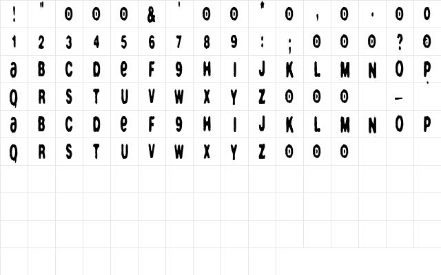 ZimmyTheLiar Regular  glyph index