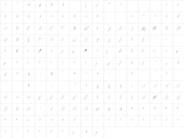 Westie Ametta Regular  glyph index