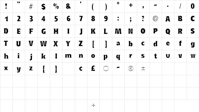 EleutheriaSSK Regular  glyph index