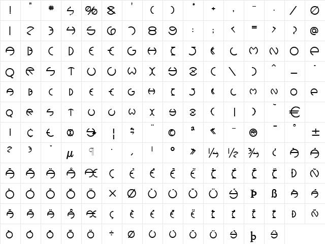 DevilMedium Normal  glyph index