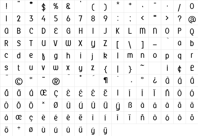 SisterLight Regular  glyph index