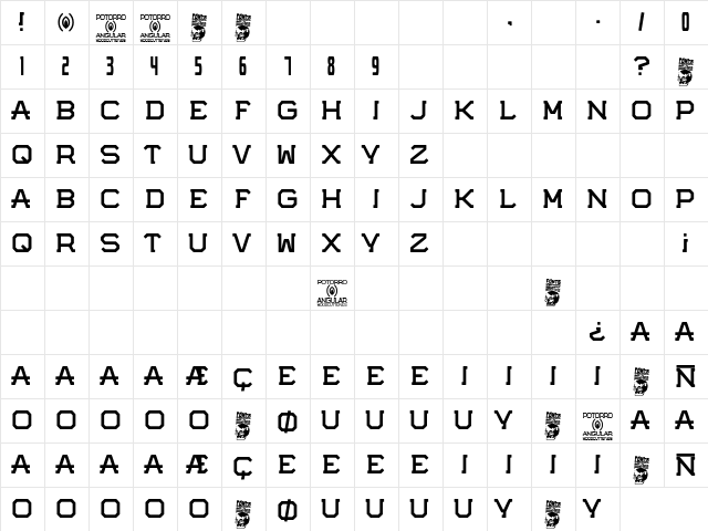 Potorro Angular Regular  glyph index