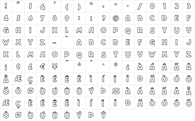 VinnieBoomBahNF Regular  glyph index