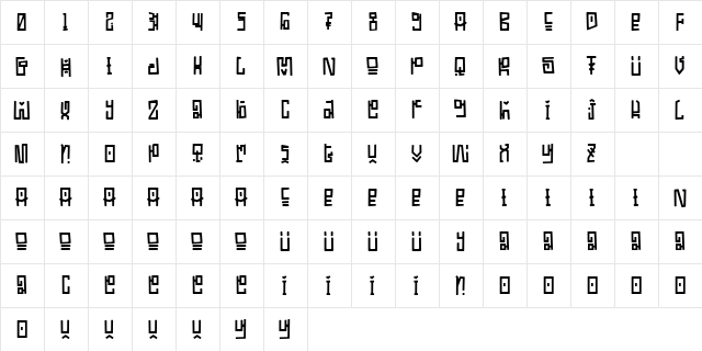 ETHNIQUE Regular  glyph index