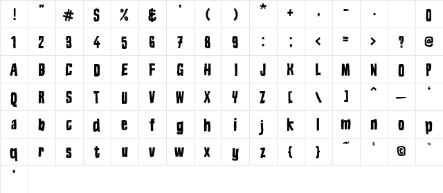 Blok Heavy  glyph index