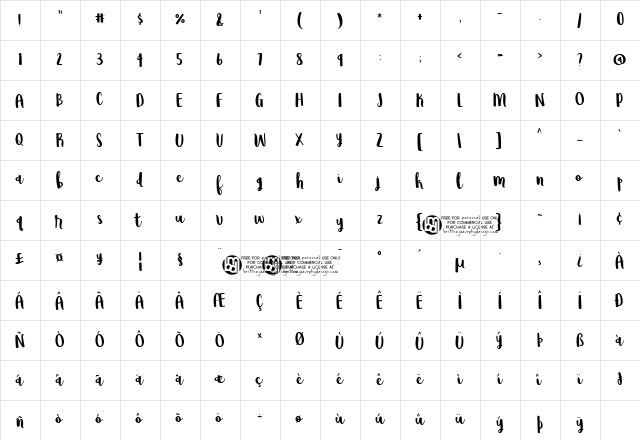 Wildemount Regular  glyph index