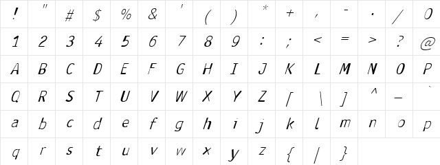Asasa Pleeka Regular  glyph index