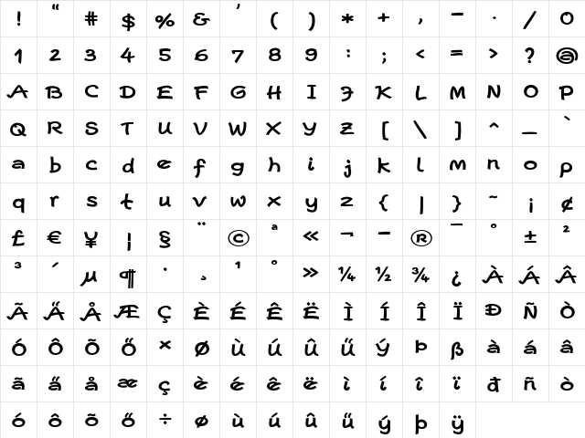 Escript LT Bold  glyph index