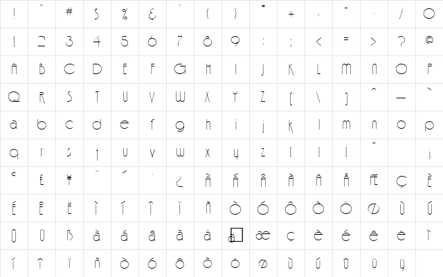 Finale Regular  glyph index