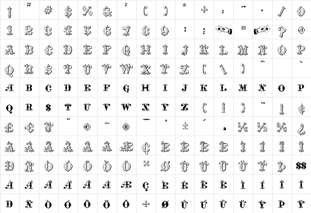 Maverick's Lucky Clubs Regular  glyph index