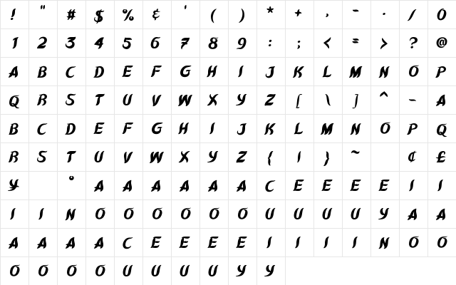 Kawit Free Ext Italic Regular  glyph index