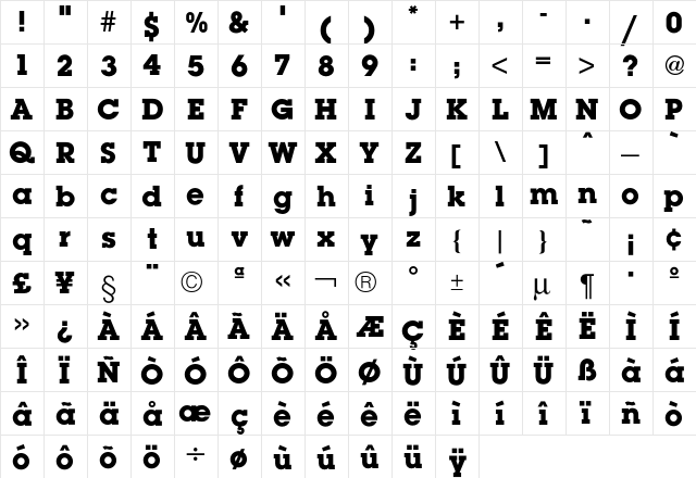 Lubalin Bold  glyph index