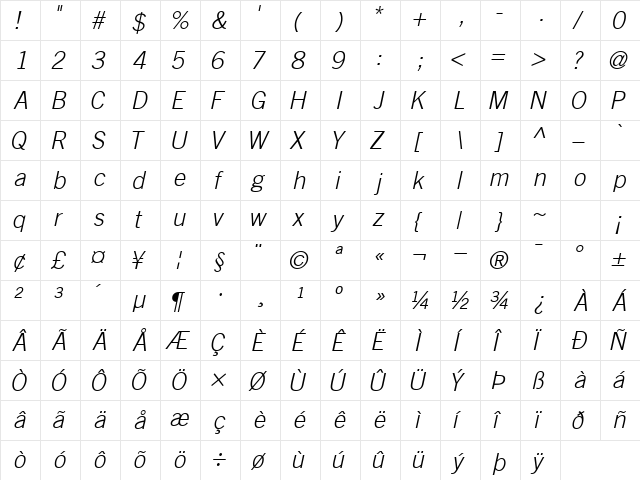 CommerceLightSSK Italic  glyph index