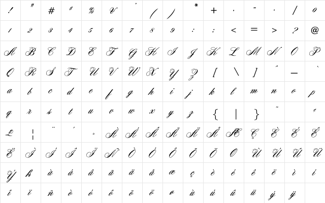 OYALE Scrip Bold Normal  glyph index