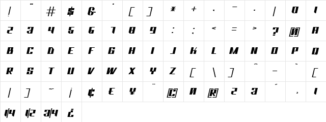 Bhejeuct Gash Typeface Regular  glyph index