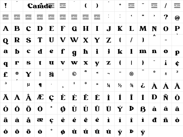 Carade Personal Use Regular  glyph index