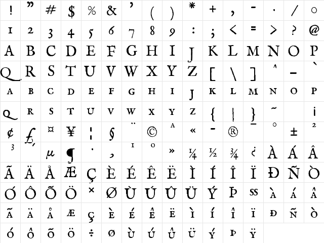 IM FELL English Bold  glyph index