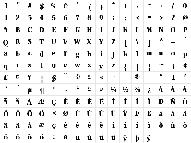 AISwan Extrabold Condensed  glyph index