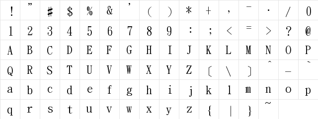KanTingLiu Regular  glyph index