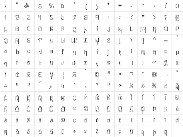 Glaukous - Industrious Regular  glyph index