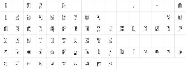 Zatax Hollow Regular  glyph index