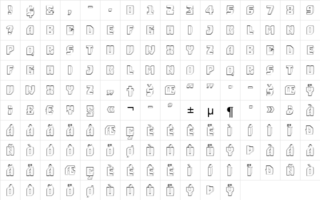 a_Simpler3DHlw Regular  glyph index