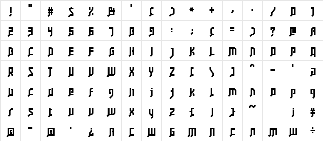 FSB08KlangNormalAl Regular  glyph index