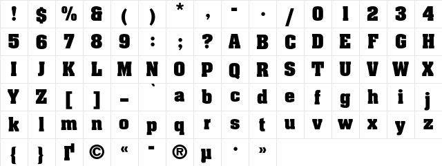 AGAalenBold Regular  glyph index