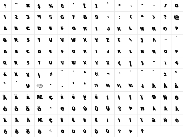 Goblin Creek Leftalic Italic  glyph index