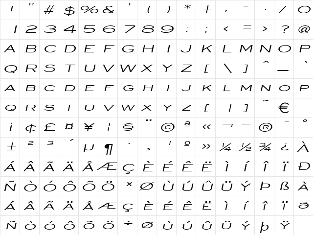 EyeglassExtended Italic  glyph index