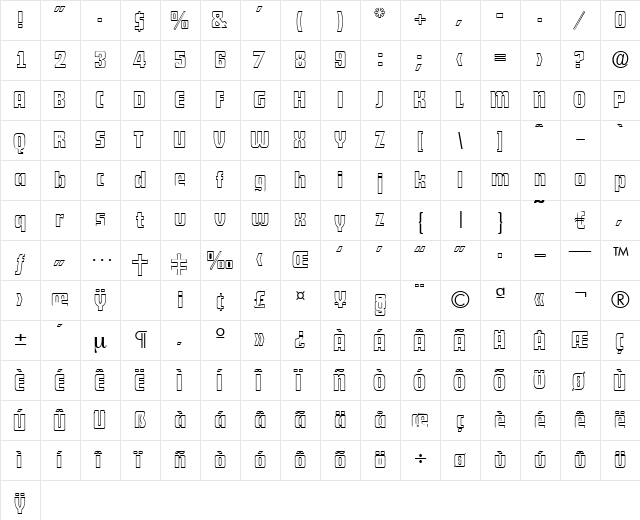 Dekodisplay-Open Regular  glyph index