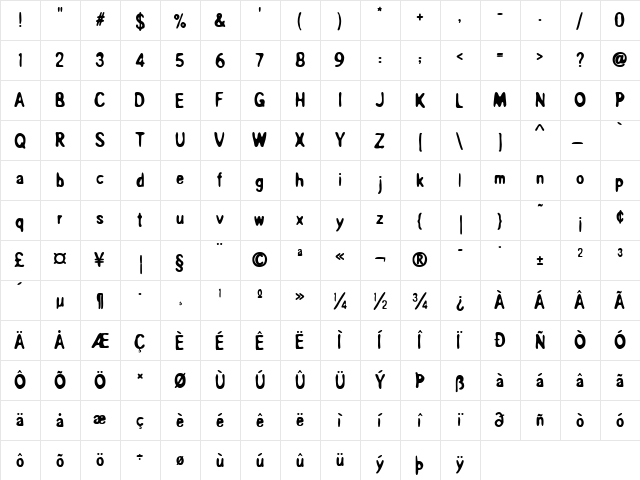 OverprintICG Heavy  glyph index