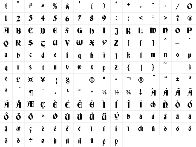 Germania Regular  glyph index