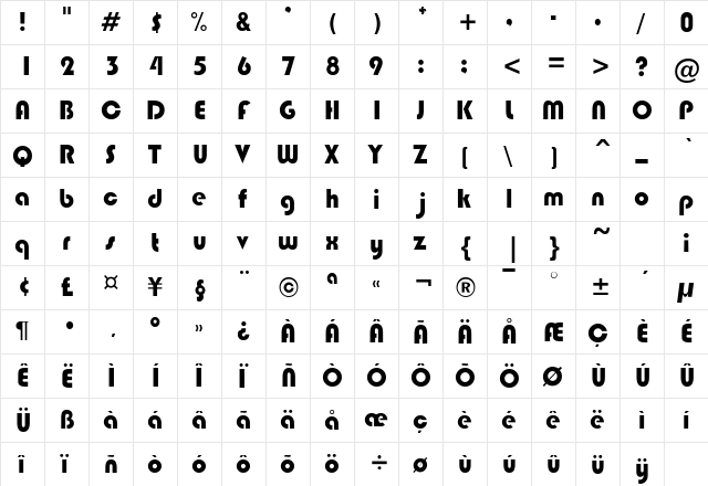 BongoBlack Light  glyph index