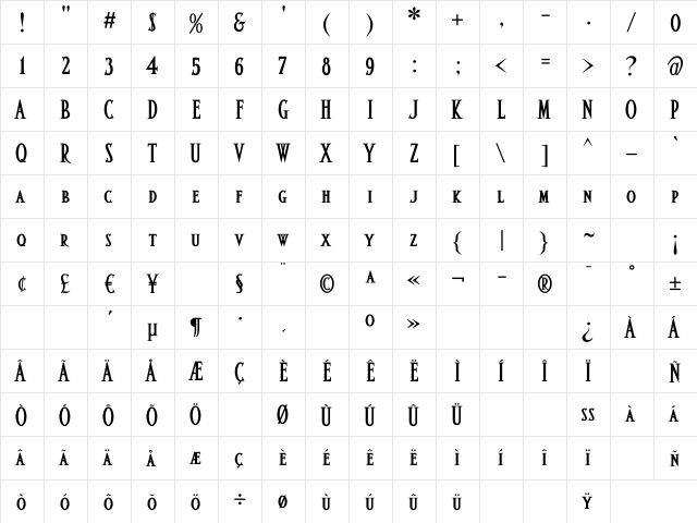 AltarPetite Caps Bold Regular  glyph index