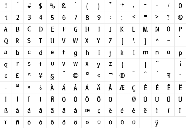 Roundest Regular  glyph index