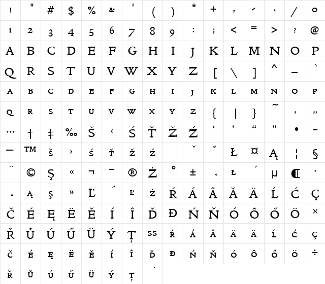 GoldeTypItcSCTEE Regular  glyph index