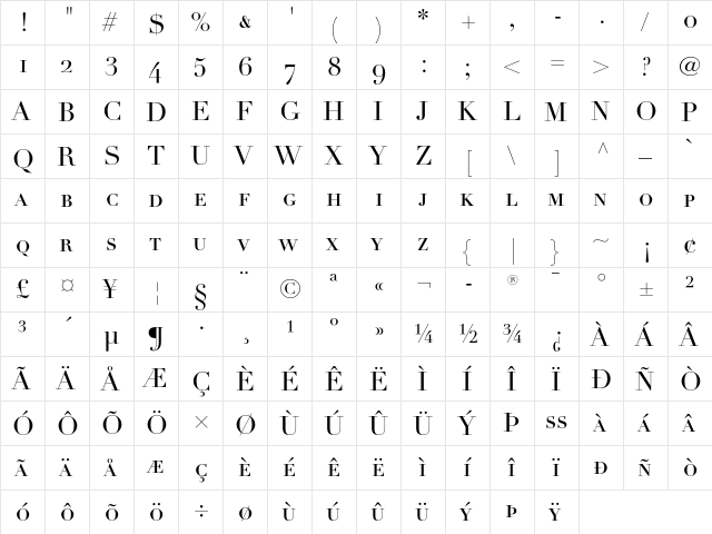 Linotype Didot SC  glyph index