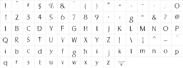 LHF Stevens Percepta Slim Regular  glyph index