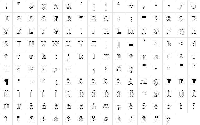 FranklinGotTRegOu1 Regular  glyph index