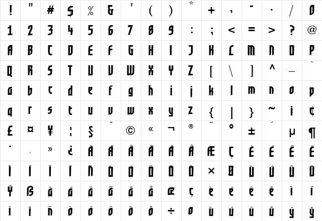 GrafiloneLLBold Medium  glyph index