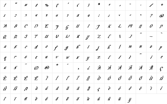 AppleSeed Regular  glyph index
