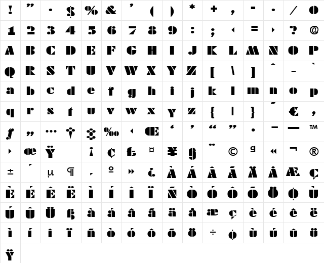 Dekoblack-Expanded Regular  glyph index