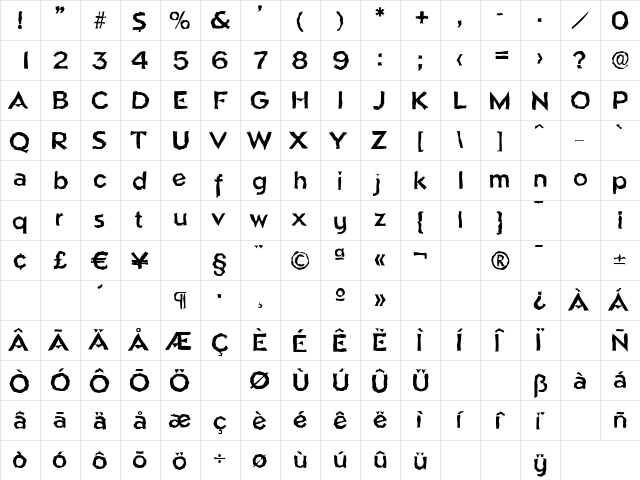 NapoliRandom Bold  glyph index