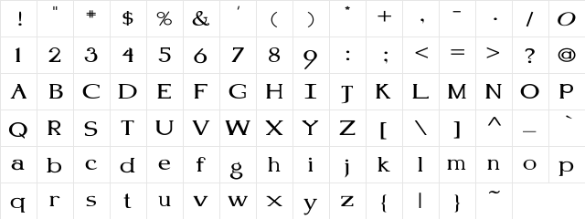 Ken Wd Regular  glyph index