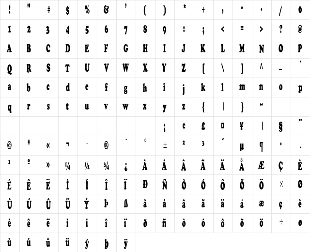 Cupid-Condensed Normal  glyph index