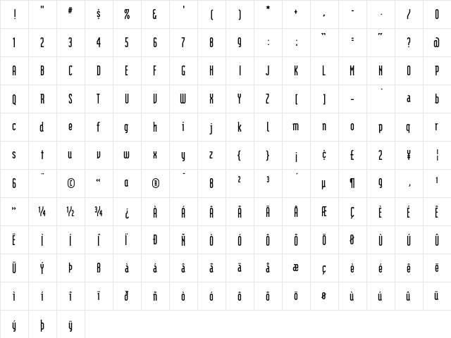 ModulaBold Regular  glyph index