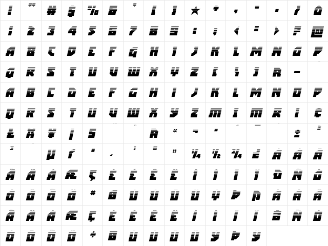 Arctic Guardian Halftone Italic Italic  glyph index